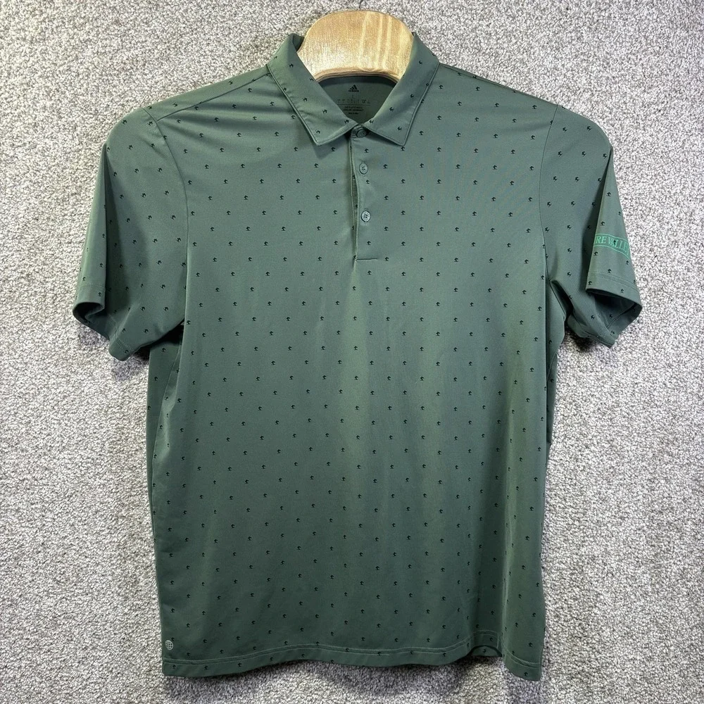 Adidas Golf Polo Shirt Mens Large‎ Green Tree Print Nature Valley Logo Stretch
